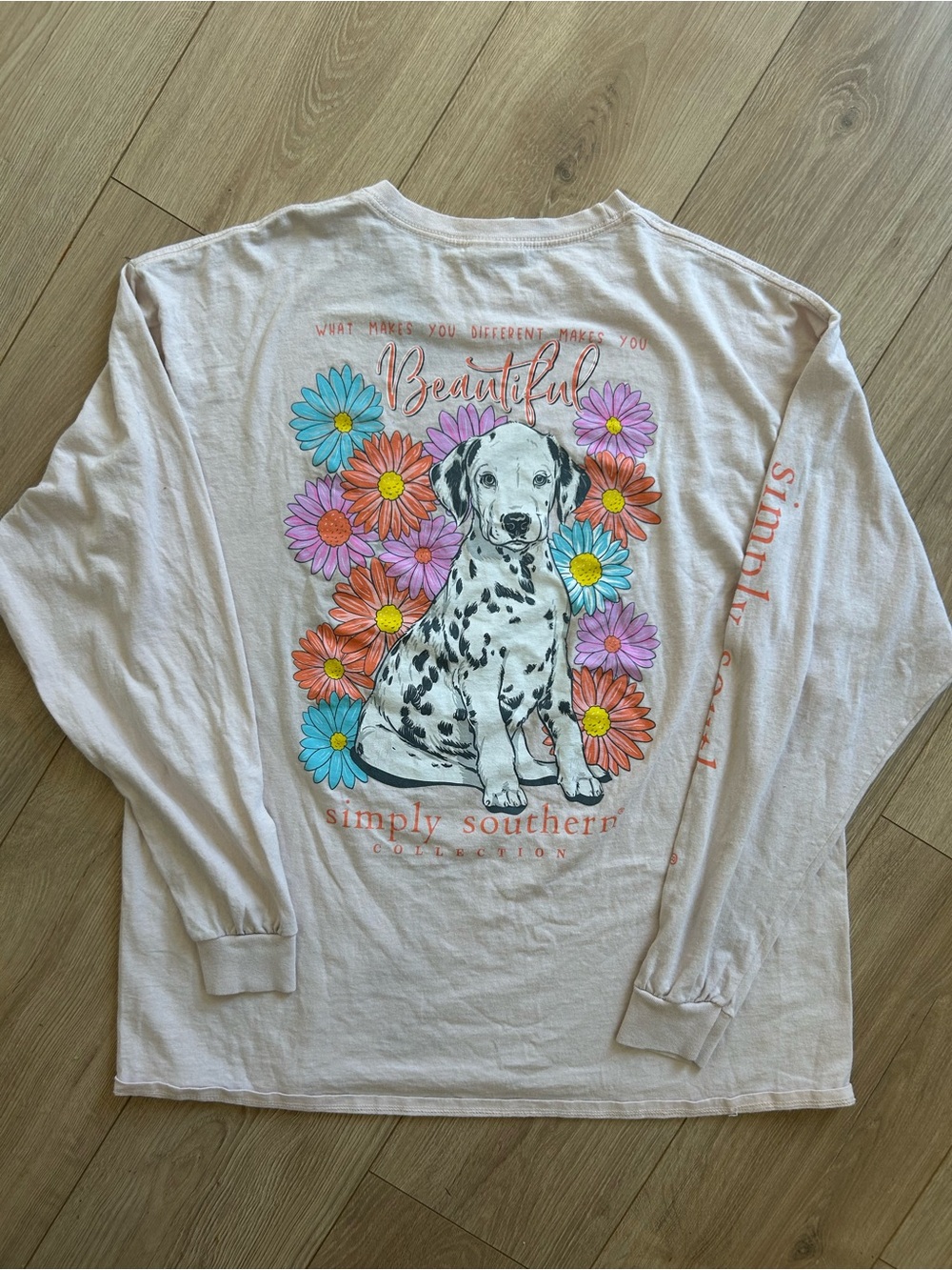 Simply Southern Pink 'Beautiful' Dalmatian Floral Long Sleeve Tee